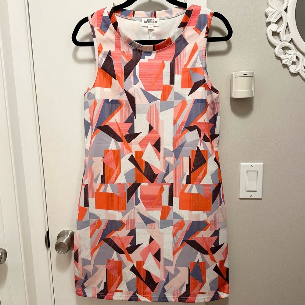 Miss Bennett London Sleeveless Tank Dress XL Geometric Colorblock Coral Blk Wht